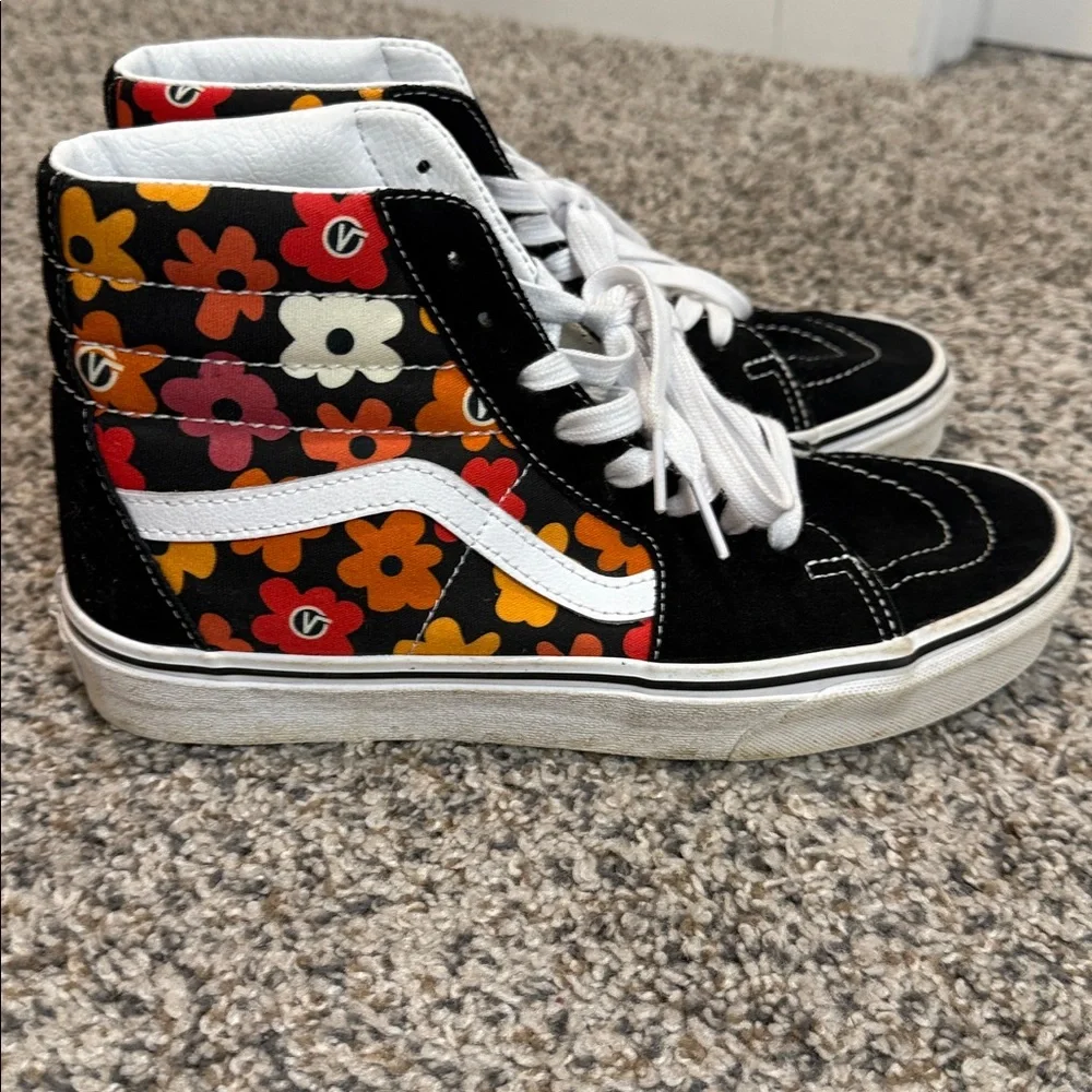 VANS SK8-HI Flower Black Suede Multicolor Canvas High Top Sneakers Men's 7.5/W 9